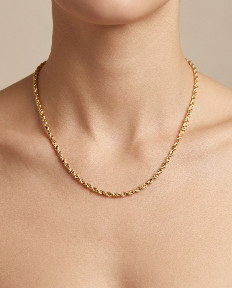 14KT Gold Rope Chain Necklace view 2