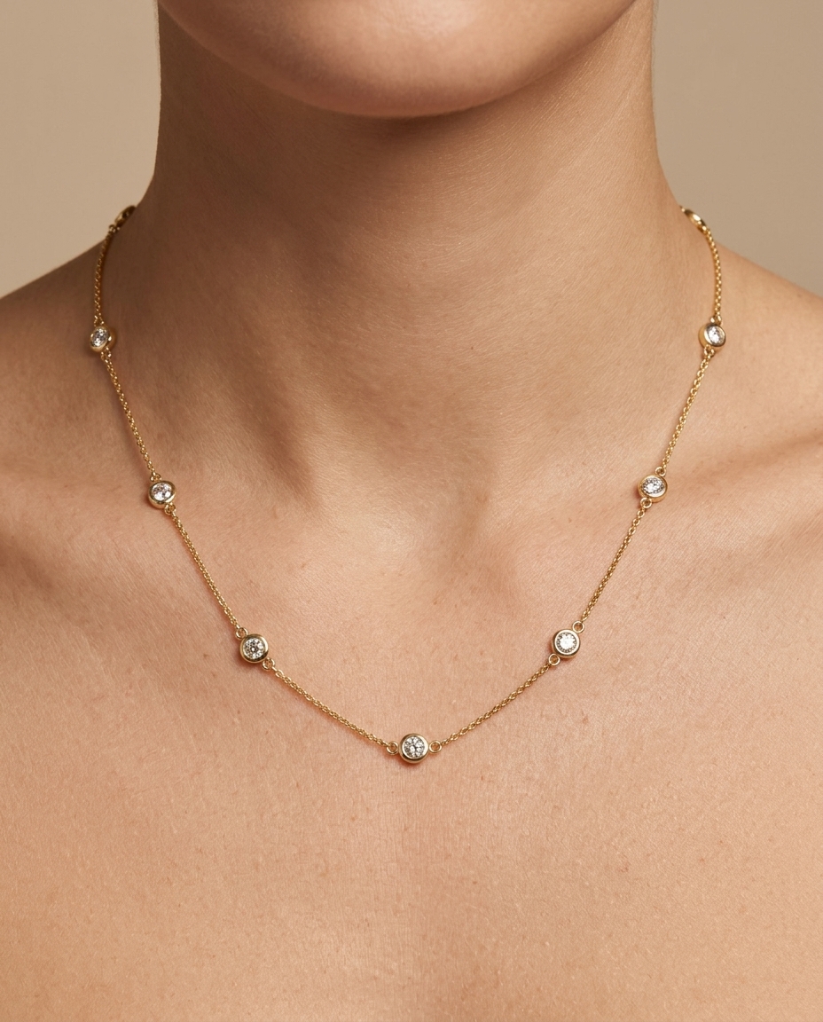 14KT Gold Diamond BY the Yard Necklace on model