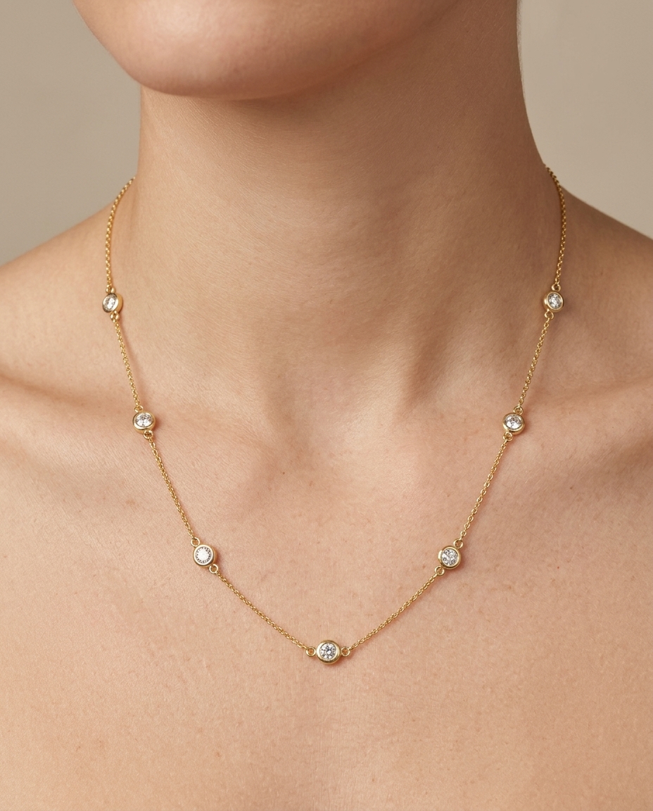 14KT Gold Diamond BY the Yard Necklace on model