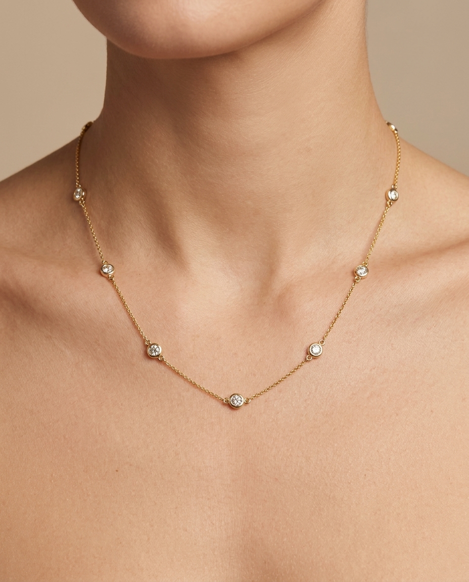 14KT Gold Diamond BY the Yard Necklace on model