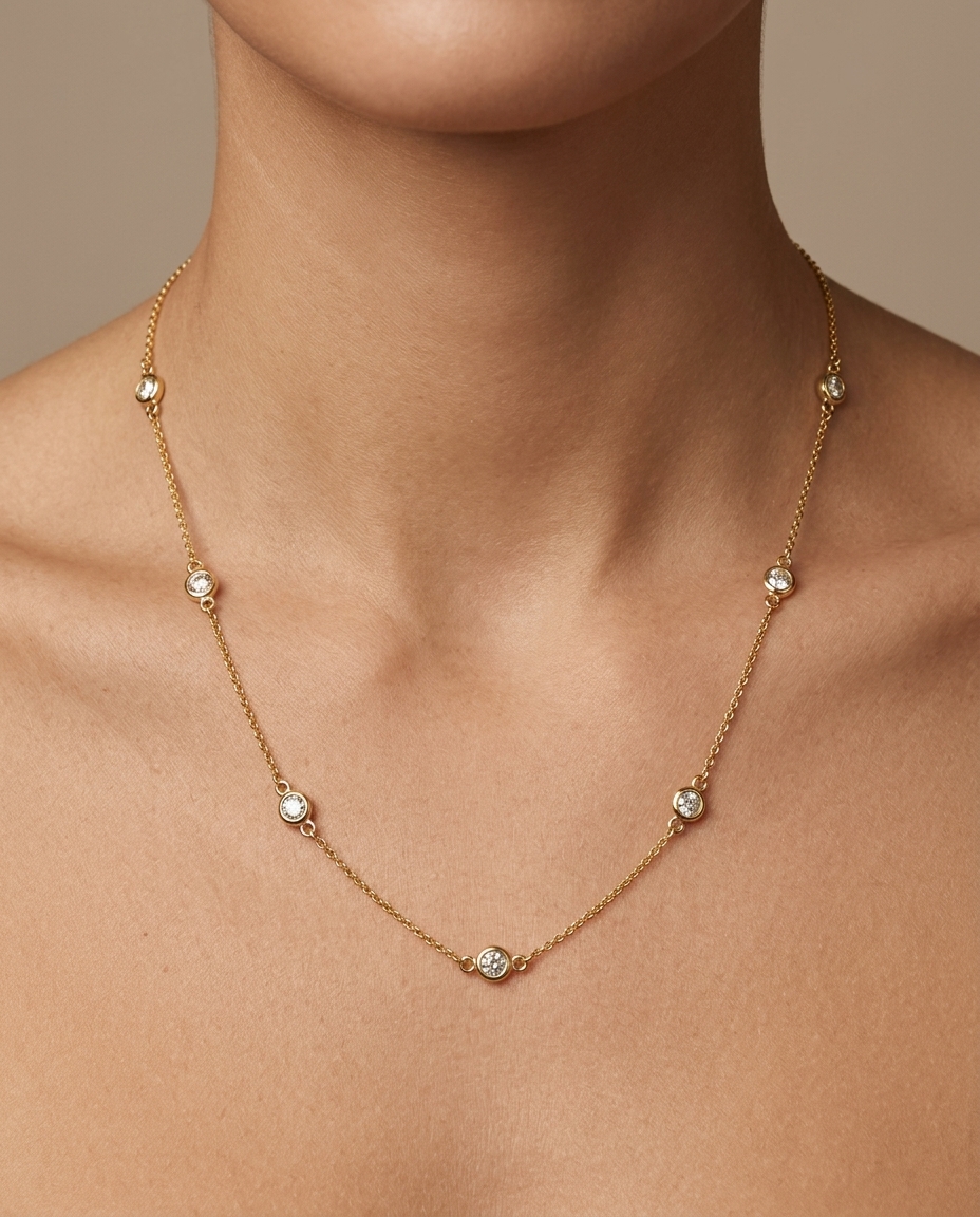 14KT Gold Diamond BY the Yard Necklace on model