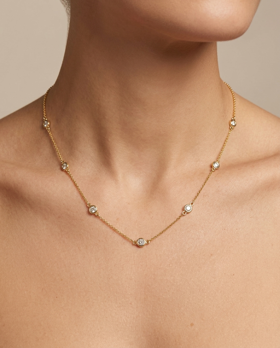 14KT Gold Diamond BY the Yard Necklace on model