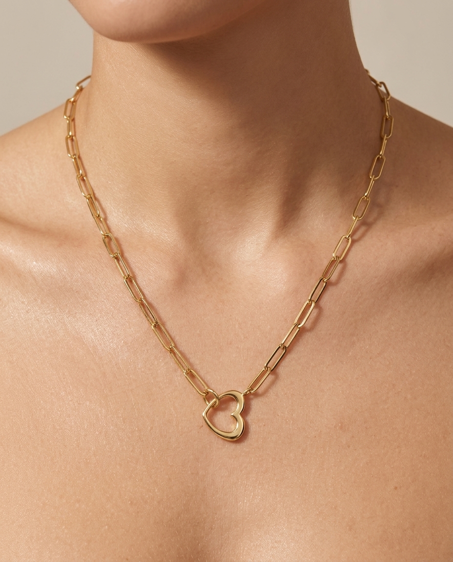 14KT Gold Heart Lock Necklace view 2