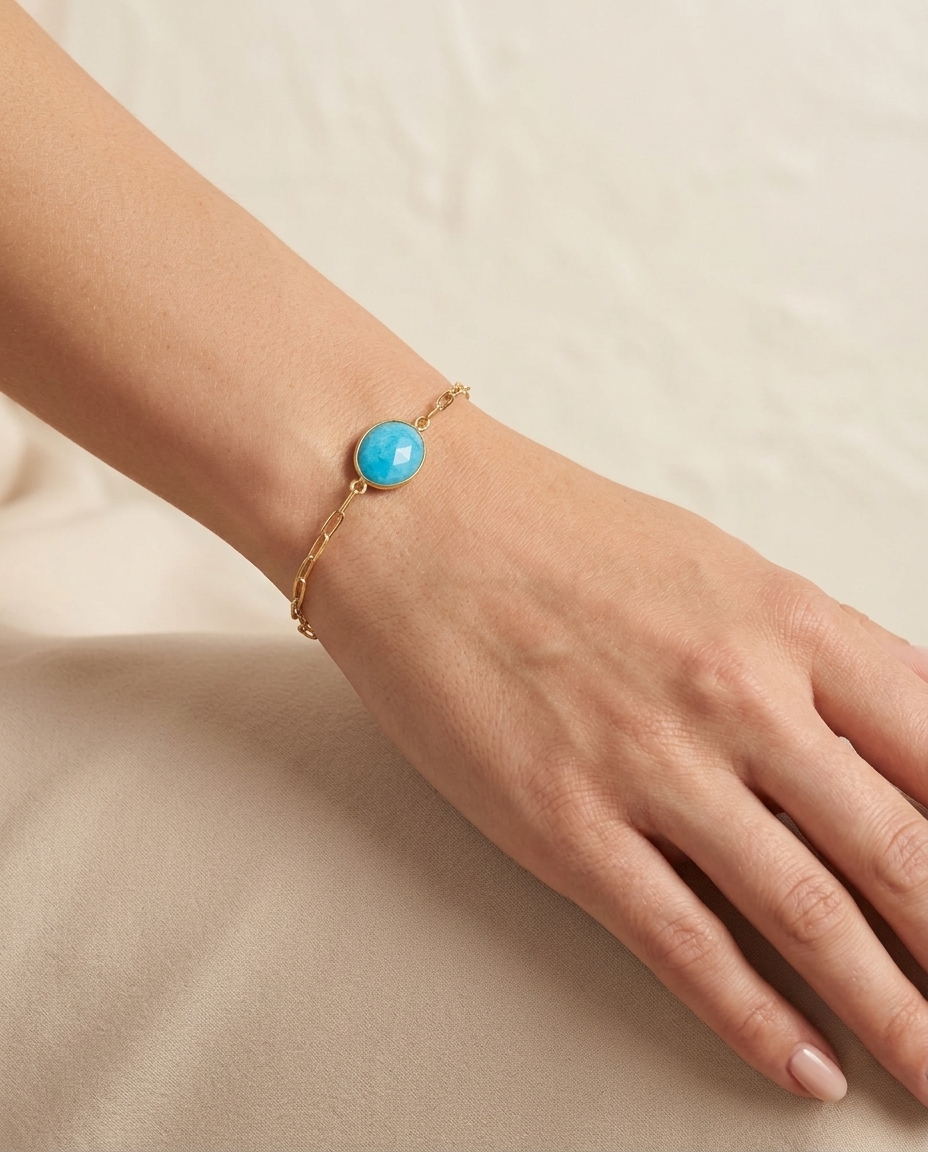 14KT Gold Turquoise Bracelet view 2