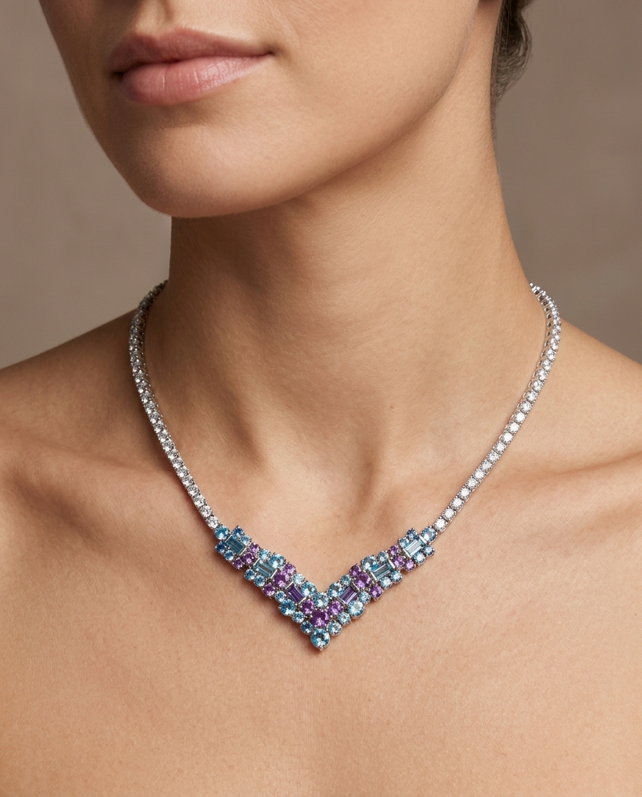 14KT White Gold Diamond Necklace (2.00 CT) on model