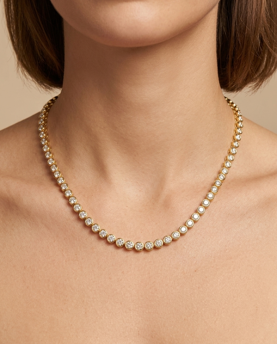 14KT Yellow Gold Diamond Buttercup Set Necklace 2.00 Cts on model