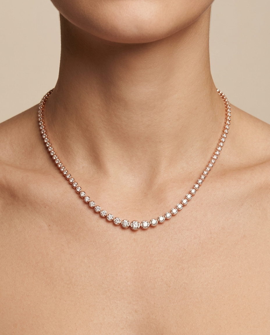 14KT Rose Gold Diamonds Graduated Necklace view 2