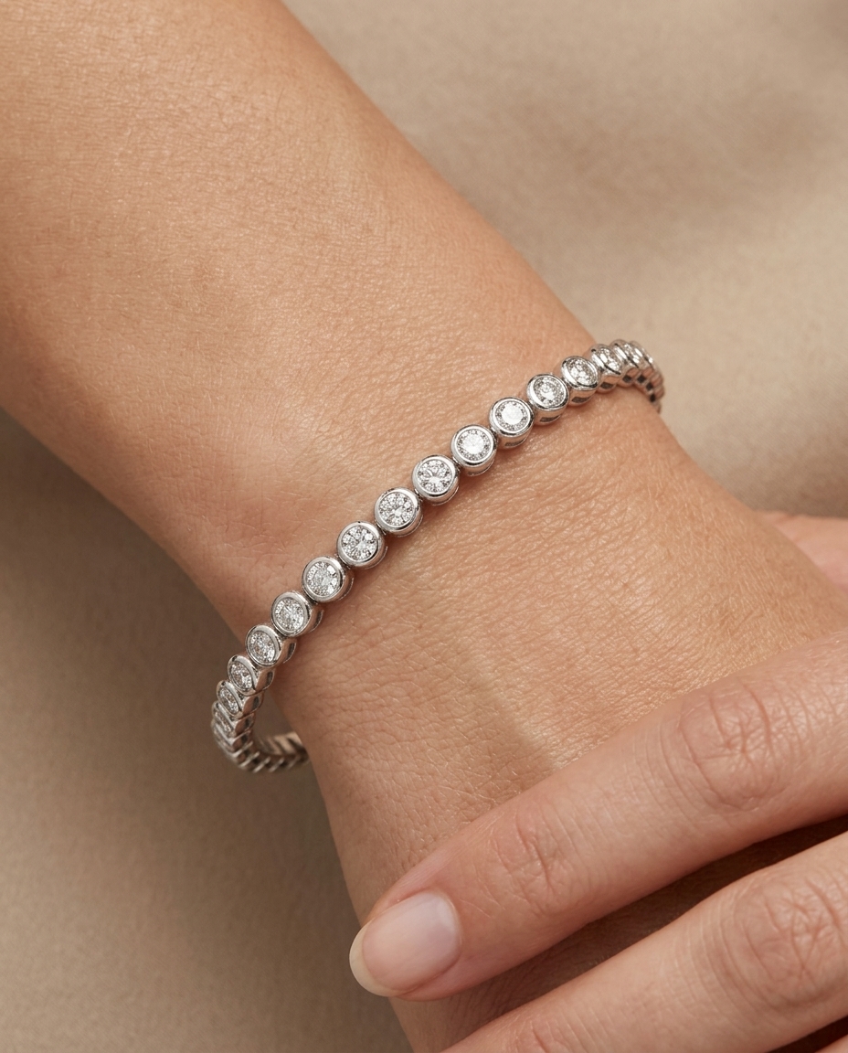 14KT White Gold Diamond Bezel Bangle view 2