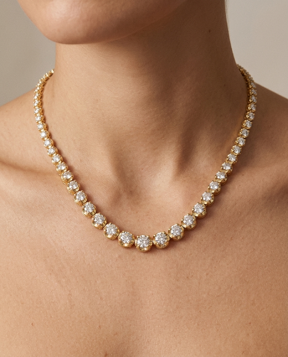 14KT Gold Diamonds Buttercup Graduated Necklace on model