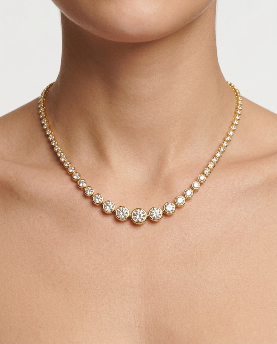 14KT Gold Diamonds Buttercup Graduated Necklace on model