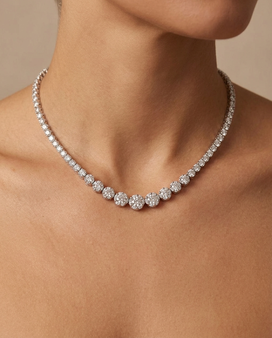 14KT Gold Diamonds Buttercup Graduated Necklace on model
