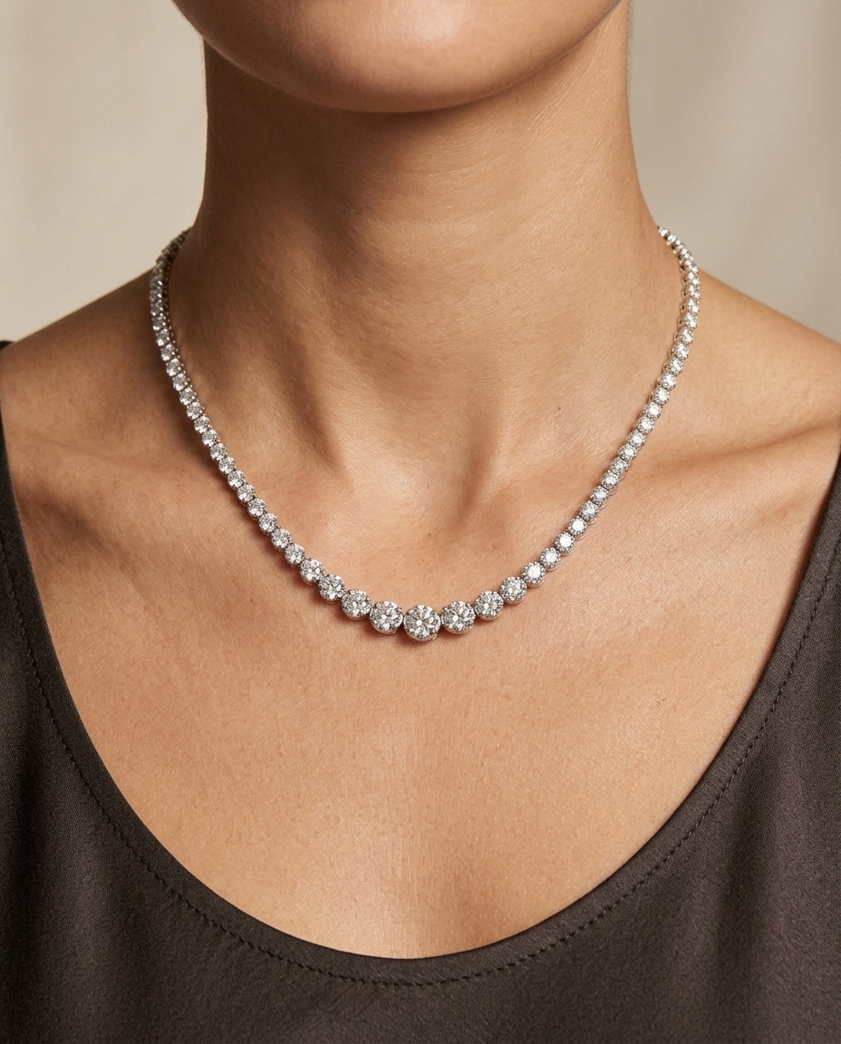 14KT Gold Diamonds Buttercup Graduated Necklace on model