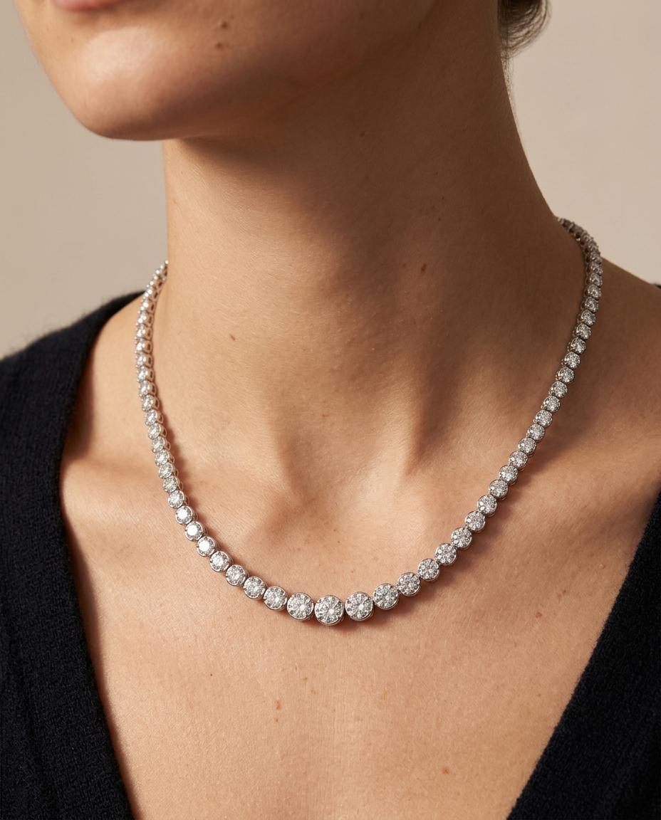 14KT White Gold Diamond Slider Buttercup Necklace view 2