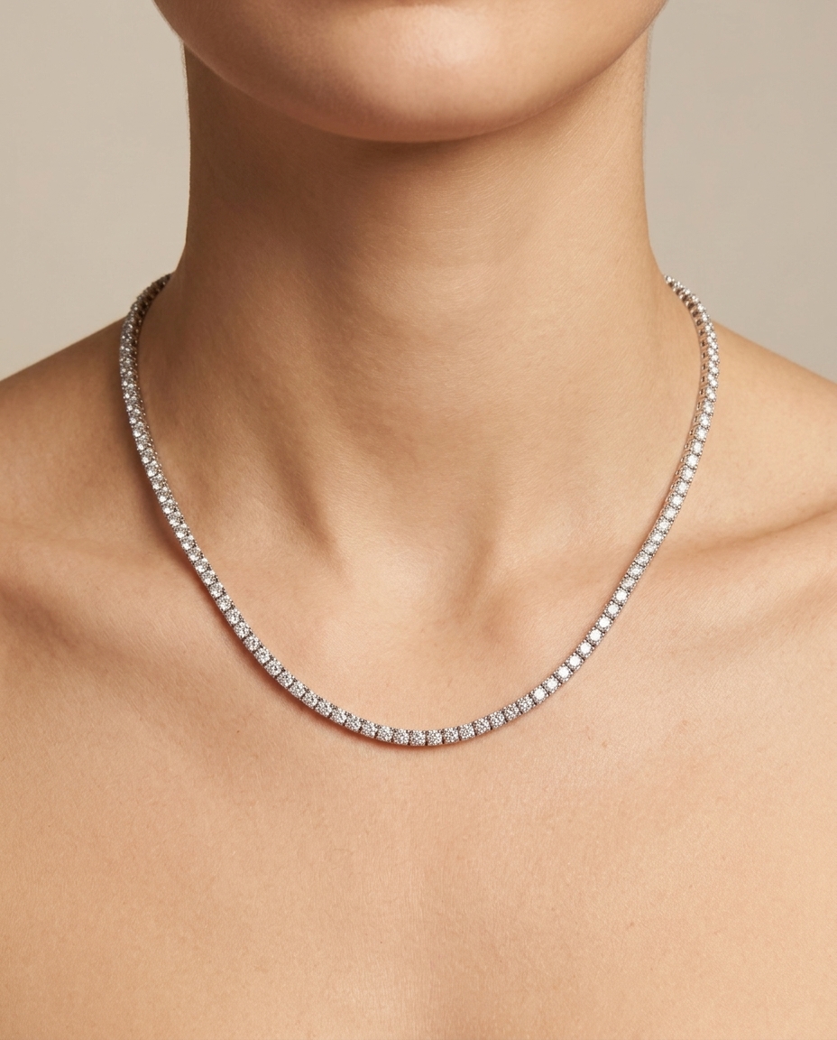 14KT White Gold Diamond Slider Tenis Necklace view 2