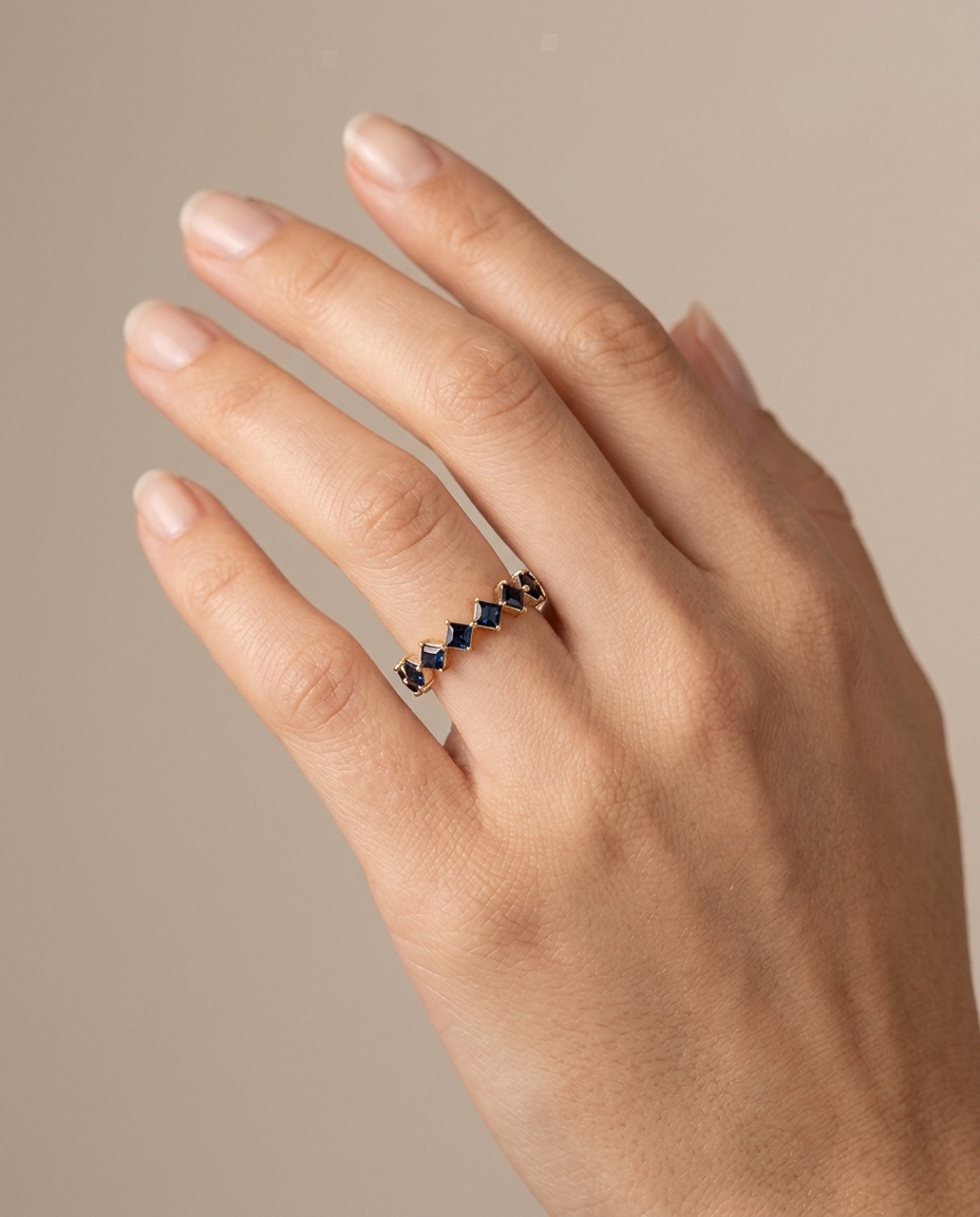 14KT Gold Blue Sapphire Ring view 2