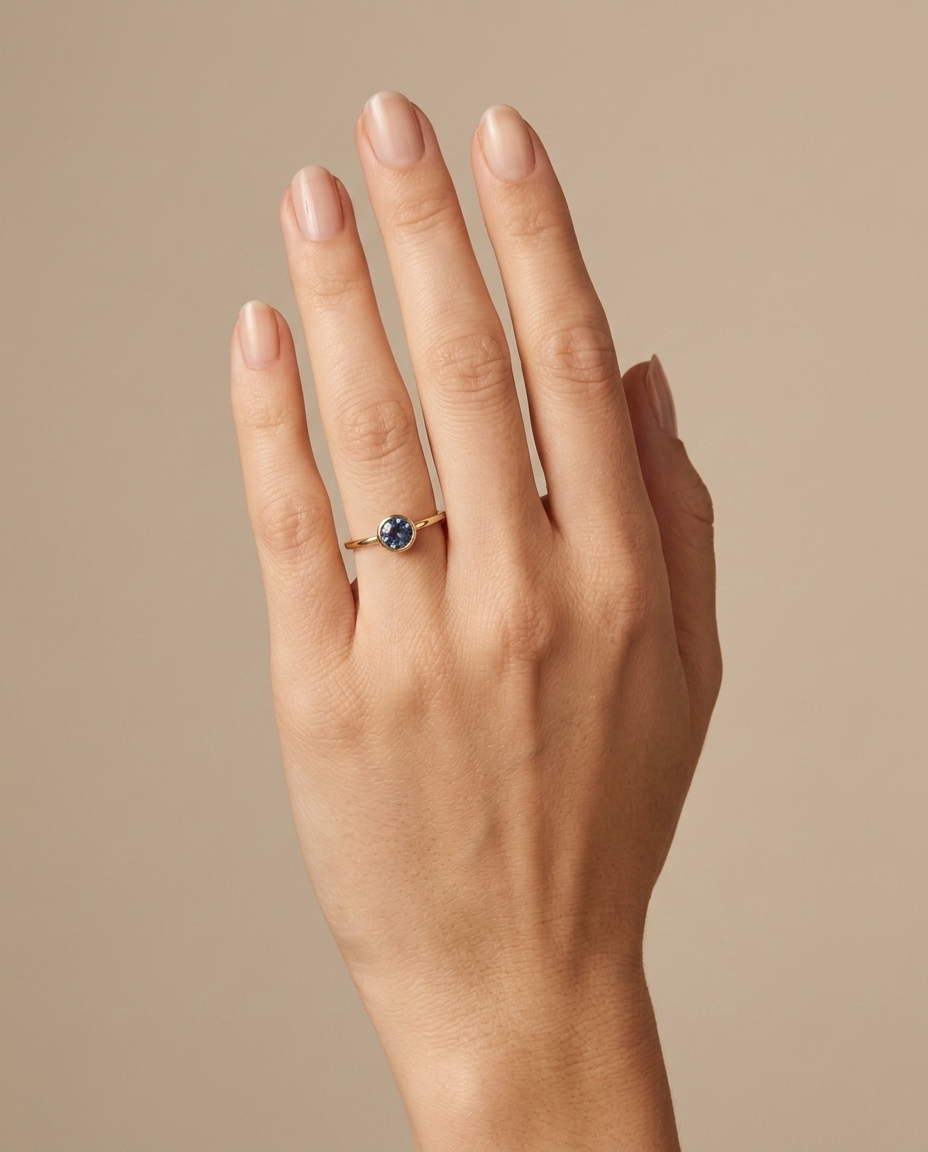 14KT Yellow Gold Sapphire Ring on model