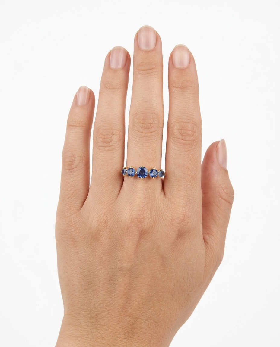 14KT Yellow Gold Blue Sapphire Ring view 2