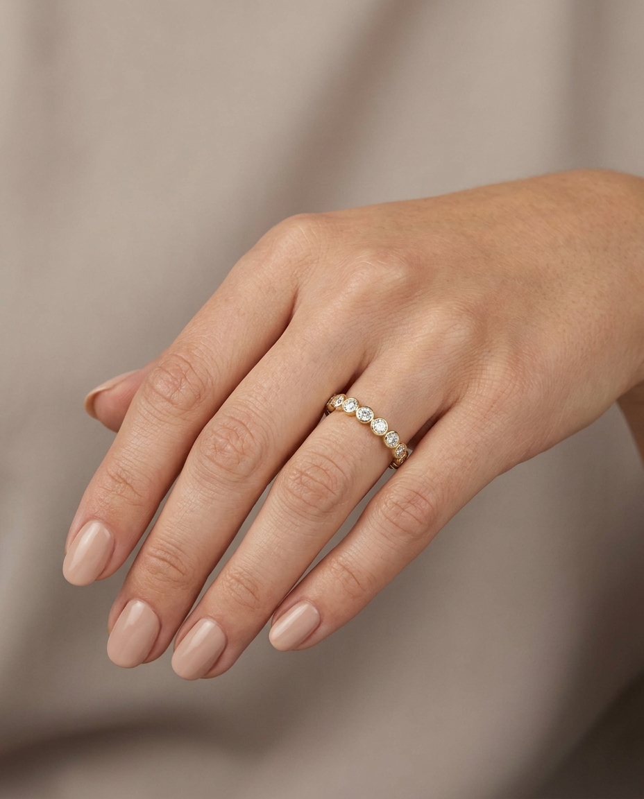 18KT Gold Diamond Bezel Eternity Band view 2