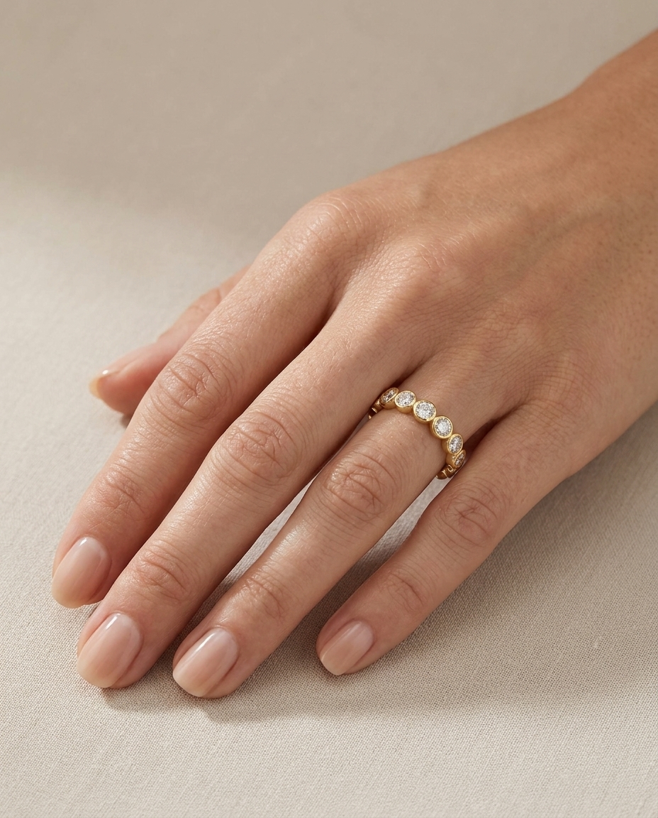 18KT Gold Diamond Bezel Eternity Band view 2