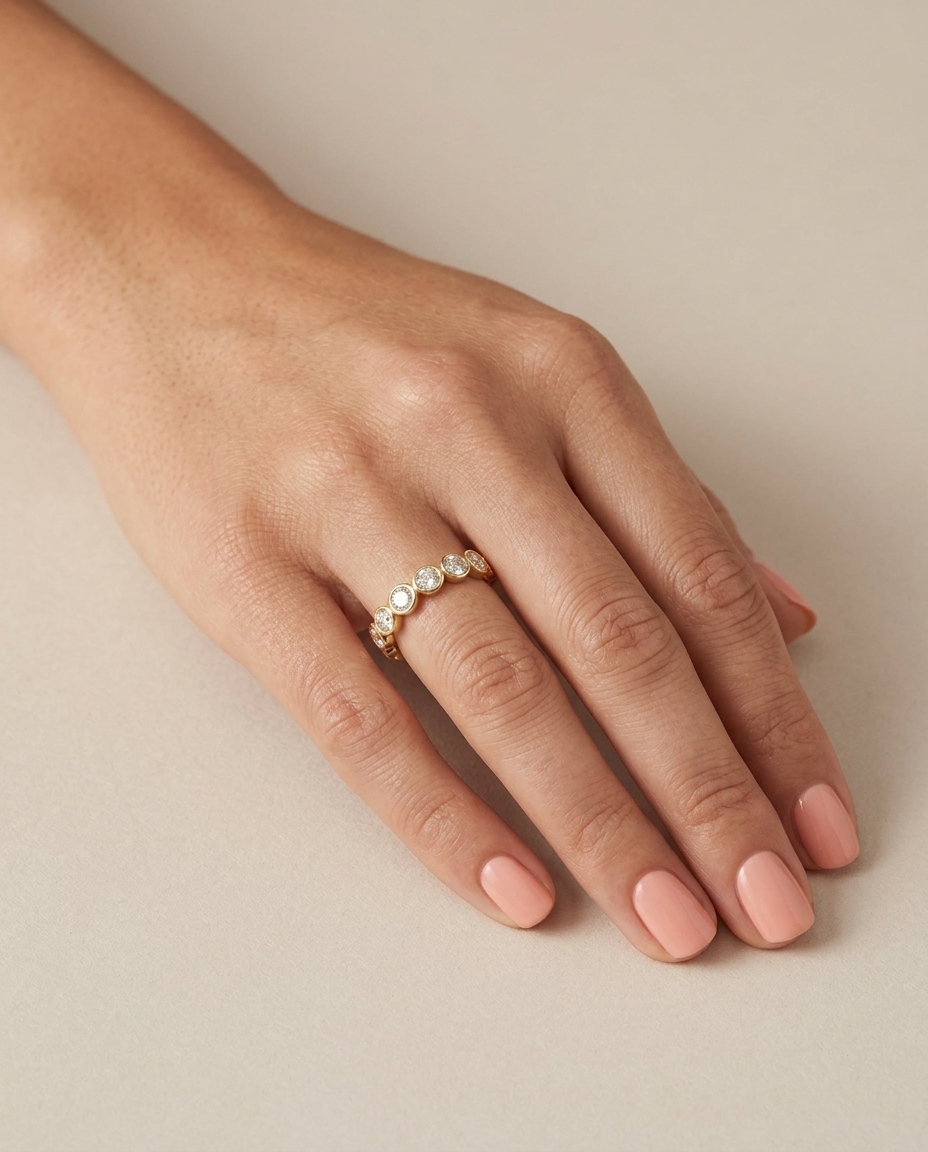 18KT Gold Diamond Bezel Eternity Band view 2