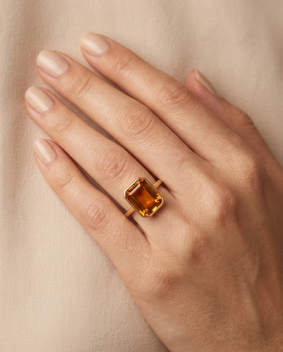 14KT Yellow Gold Citrine Rectangle Ring view 2
