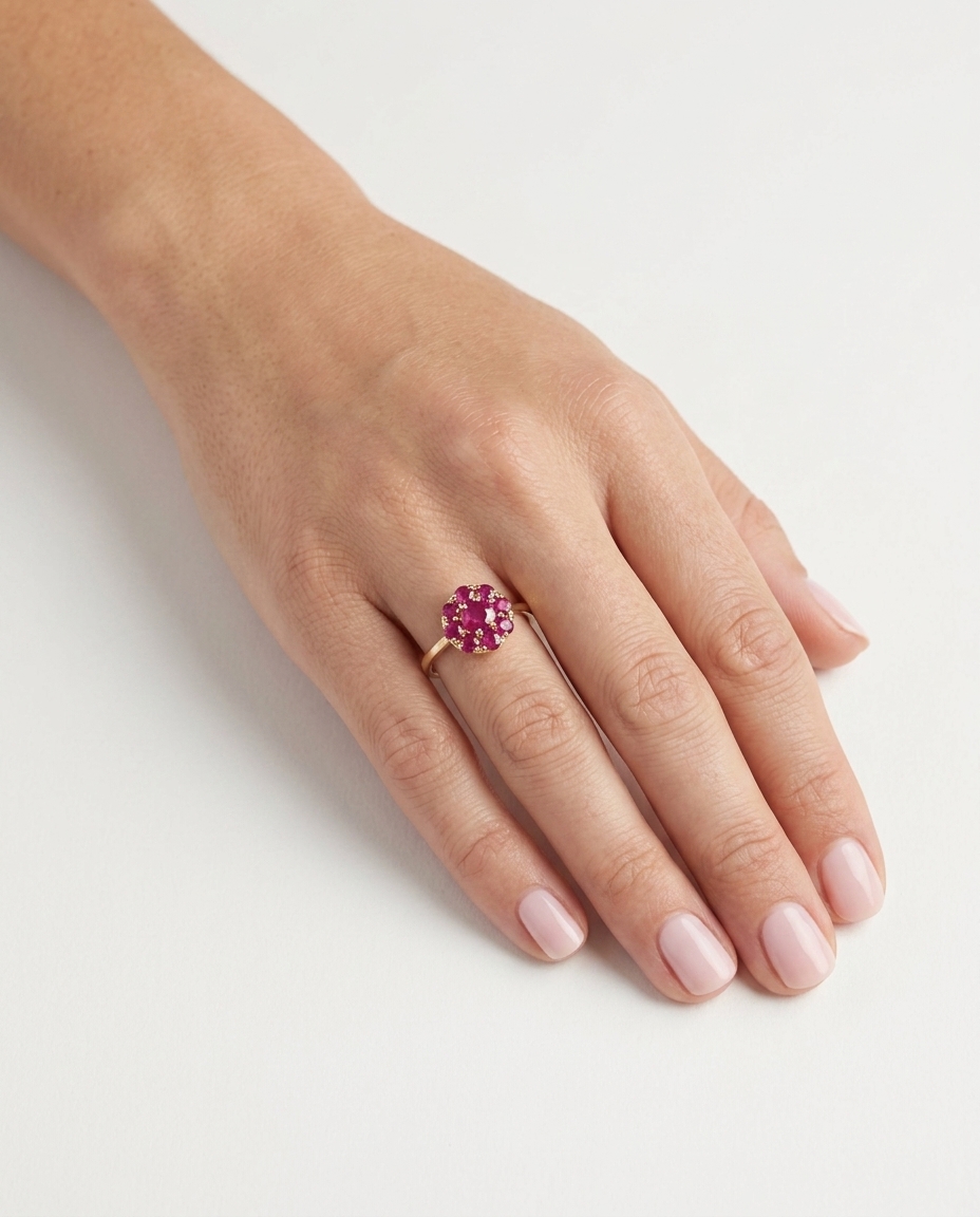 14KT Yellow Gold Ruby Ring on model