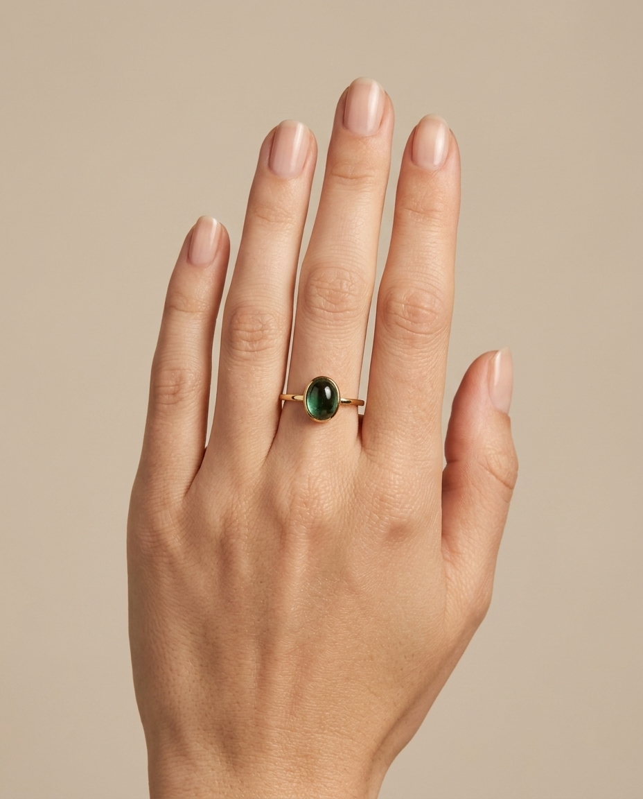 14KT Yellow Gold Tourmaline Ring on model
