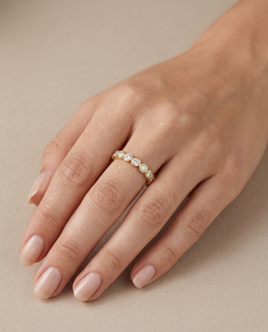 18KT Gold Diamond Bezel Eternity Band view 2