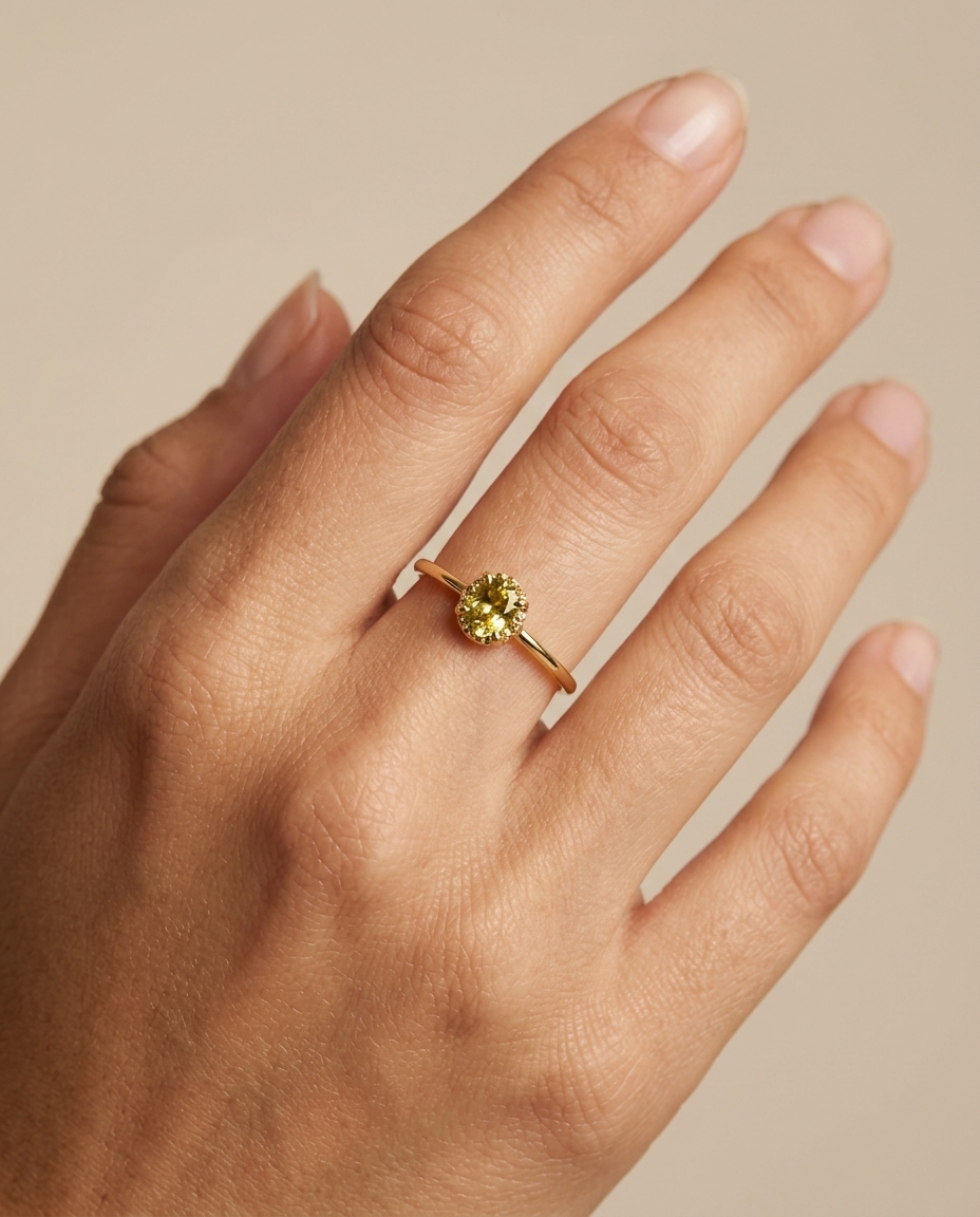 Gold Ring with Diamond on model