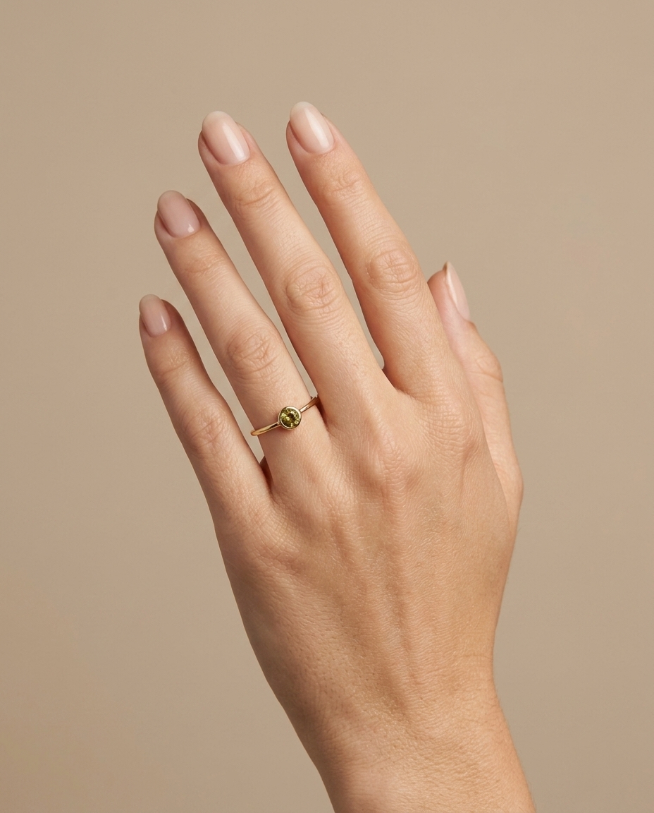 Gold Ring with Diamond on model