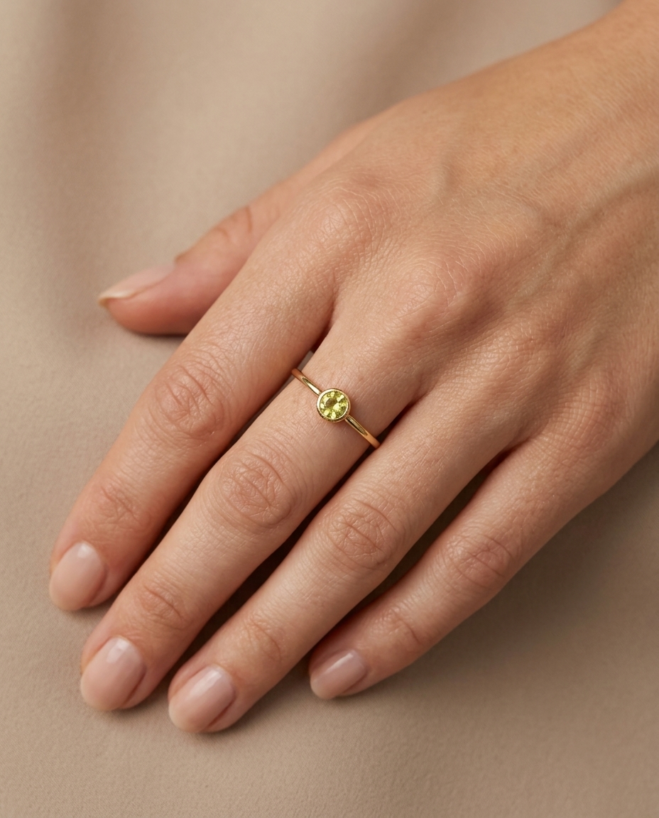 Gold Ring with Diamond on model