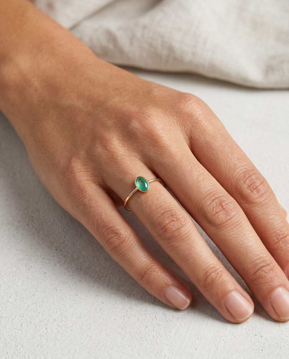 18KT Yellow Gold Emerald Ring view 2