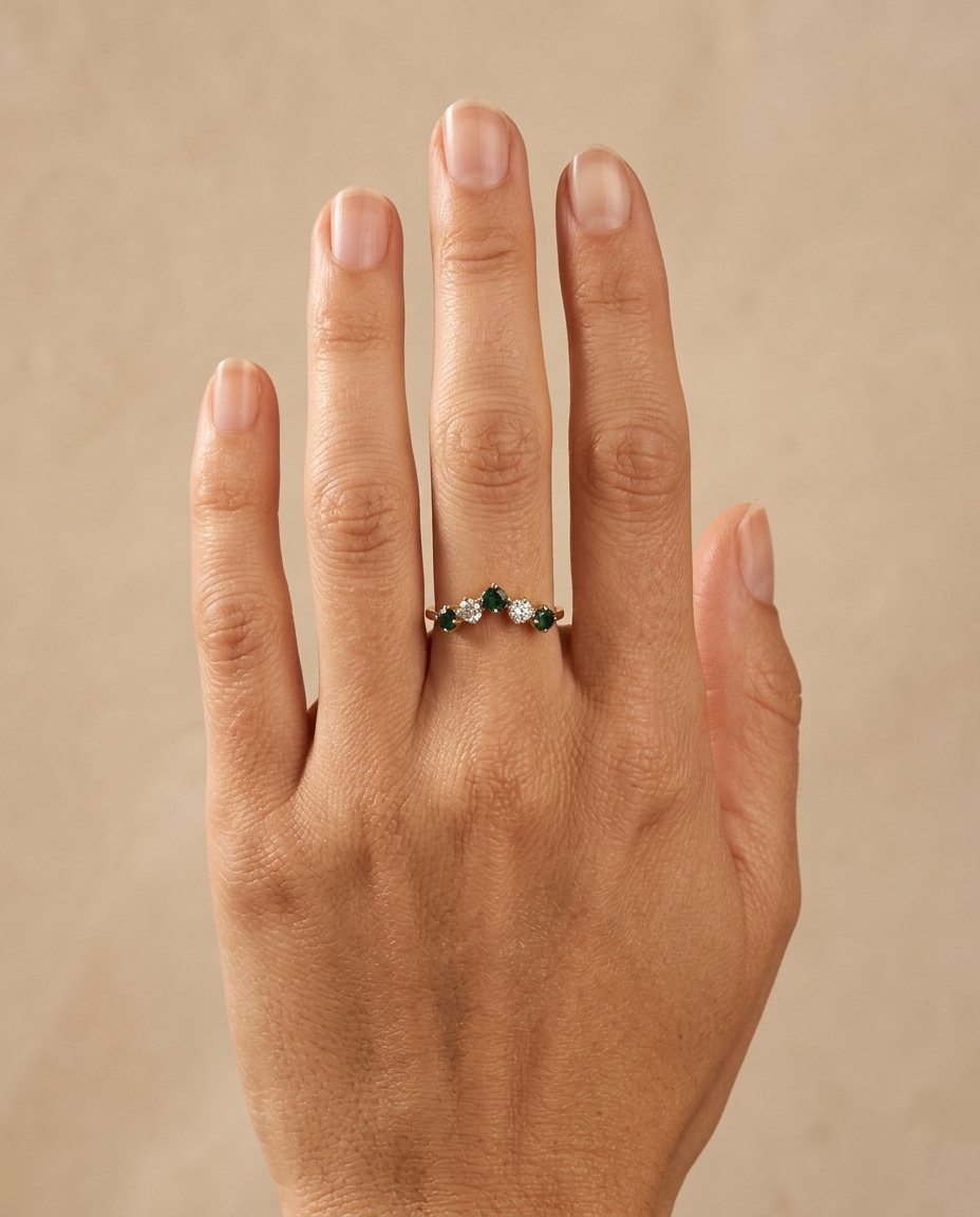 14KT Yellow Gold Emerald and Diamonds Ring view 2