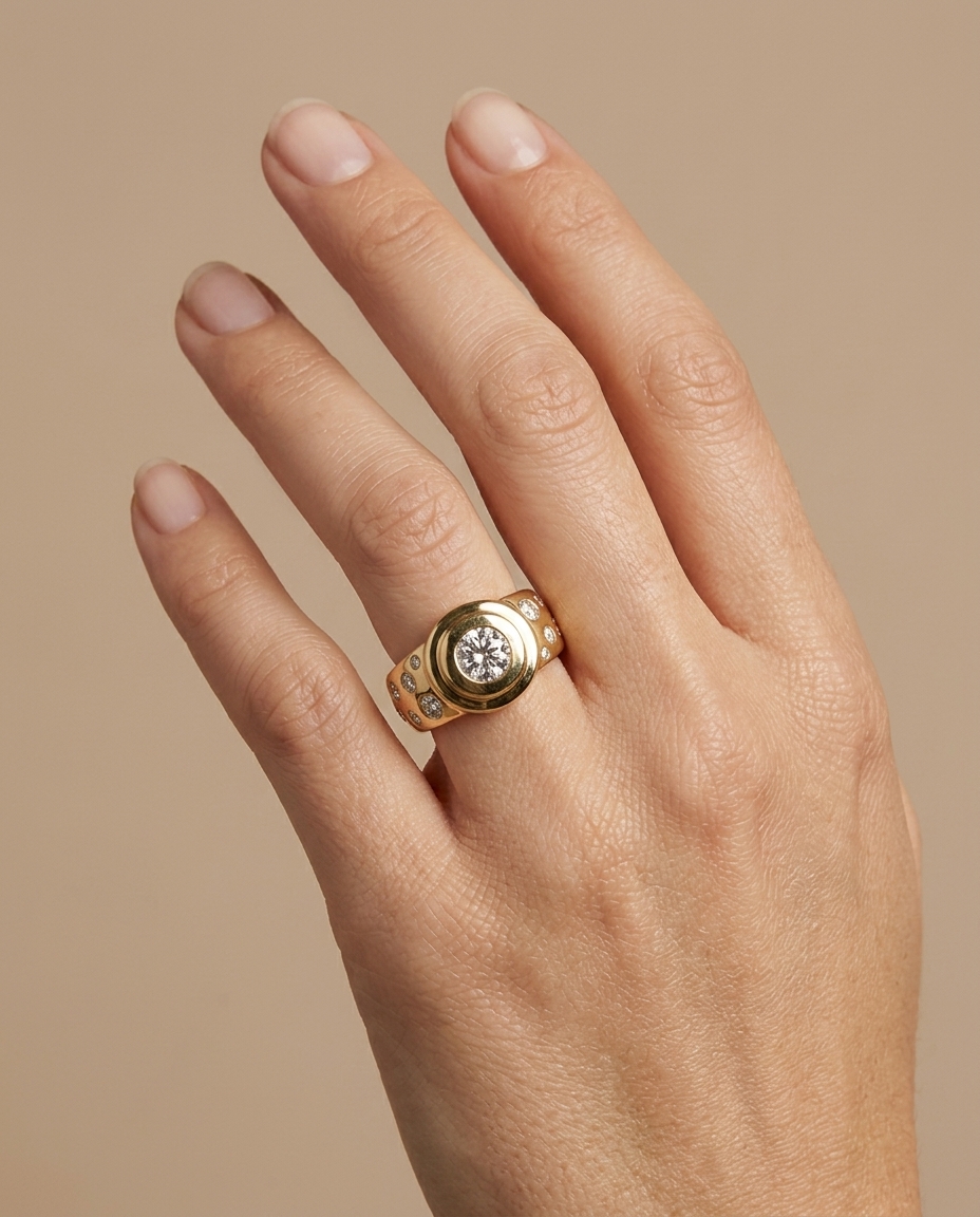 14KT Yellow Gold Diamonds Ring on model