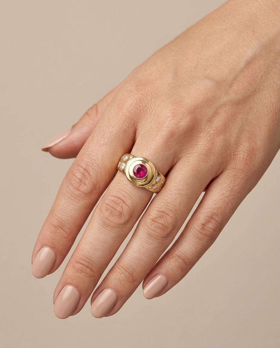 14KT Yellow Gold Ruby and Diamonds Ring view 2