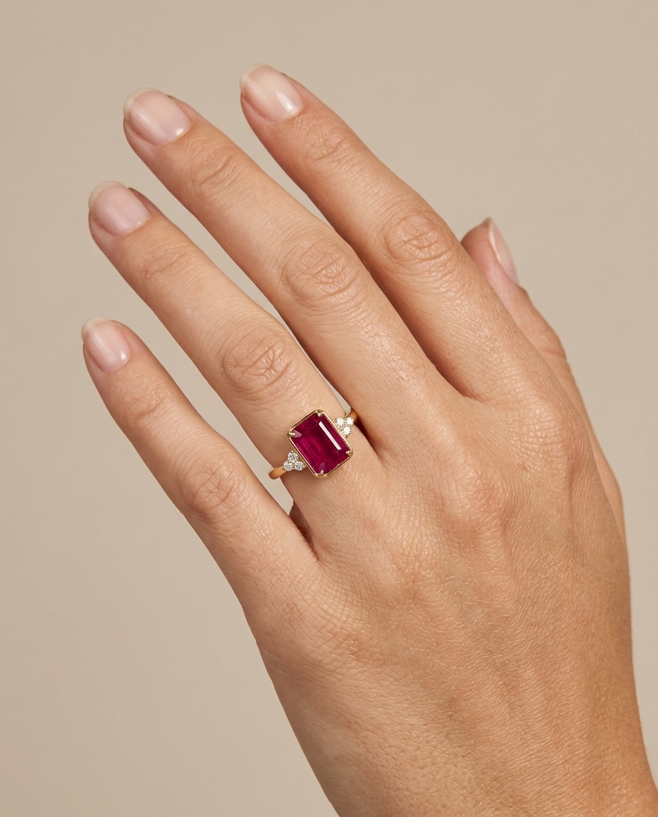14KT Yellow Gold Ruby and Diamonds Ring view 2