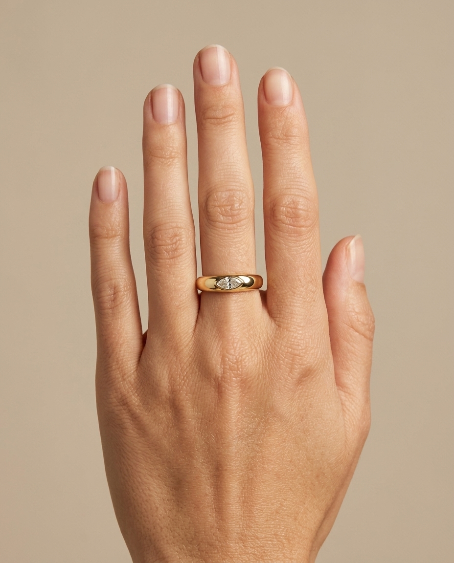 14KT Yellow Gold Diamond Gypsy Ring on model