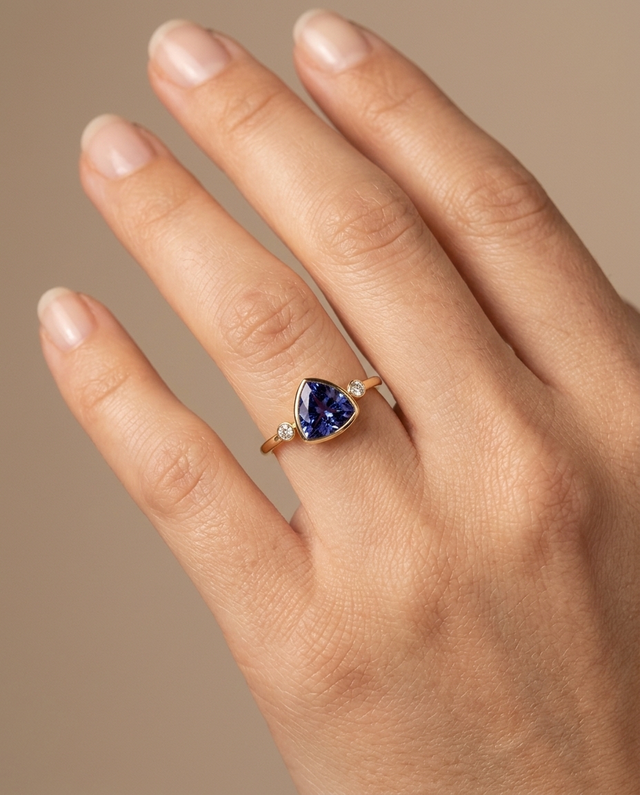 14KT Yellow Gold Tanzanite and Diamond Ring view 2