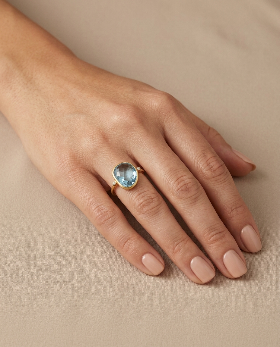 14KT Yellow Gold Topaz and Diamonds Ring view 2