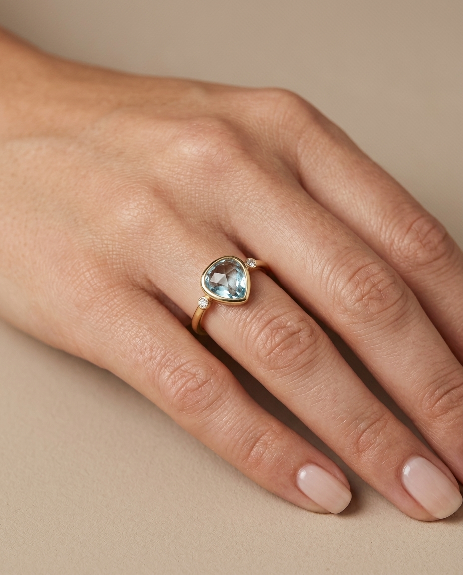 14KT Yellow Gold Zircon and Diamonds Ring on model