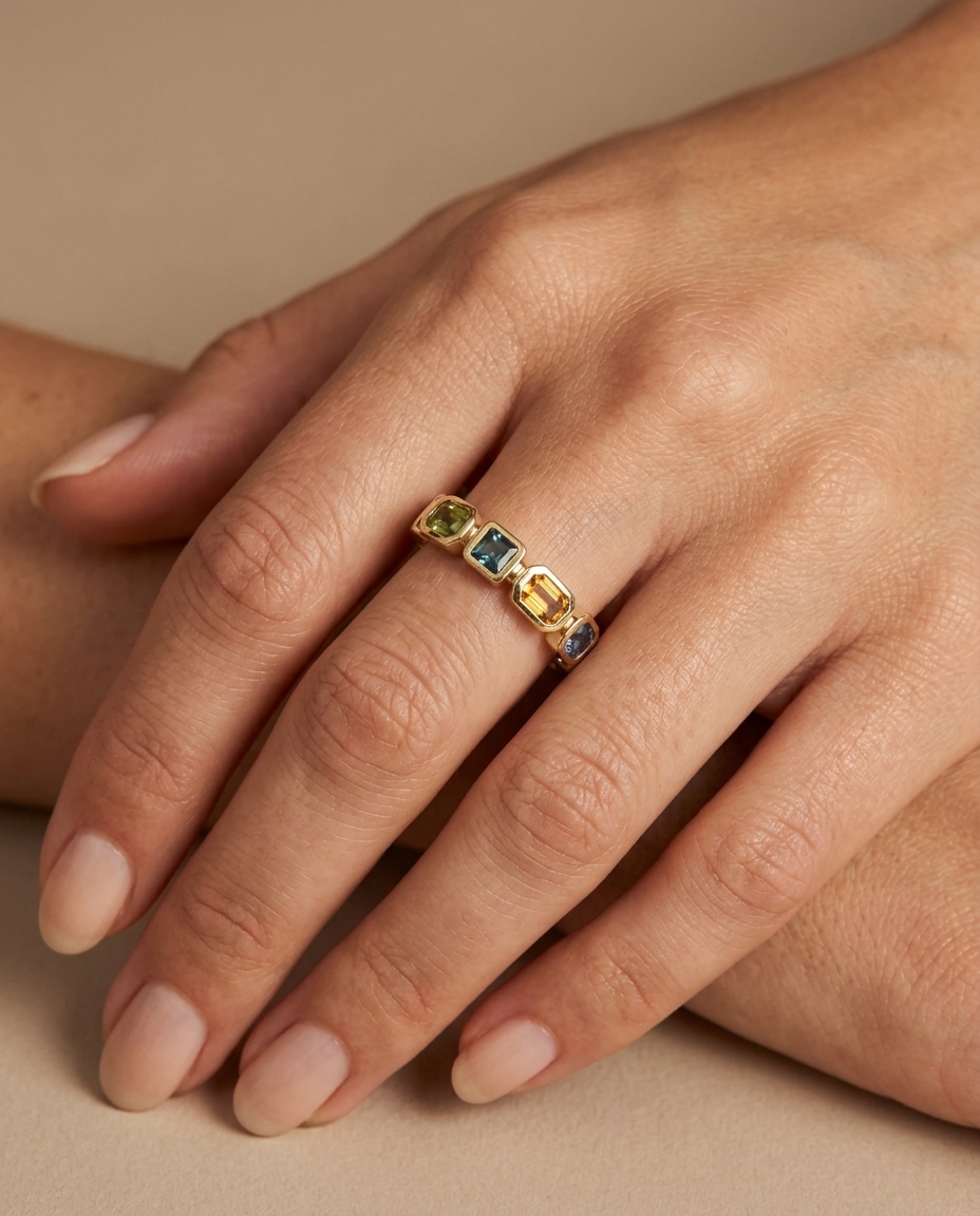 14KT Gold Multi Sapphire Ring view 2