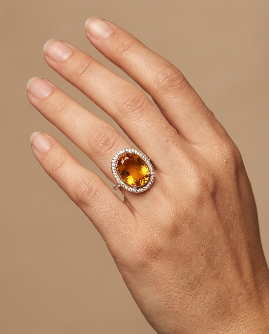 14KT Yellow Gold Citrine and Diamonds Ring view 2