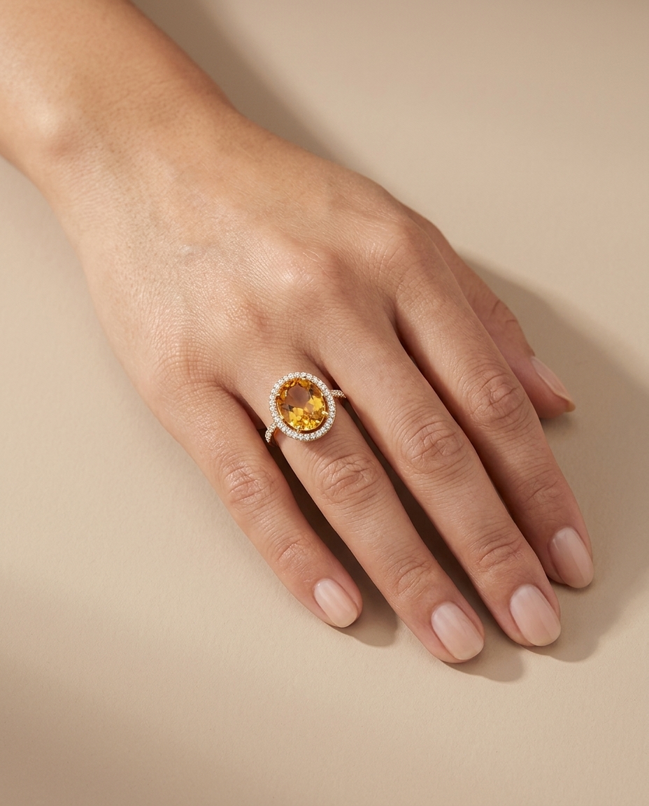 14KT Yellow Gold Citrine and Diamonds Ring view 2