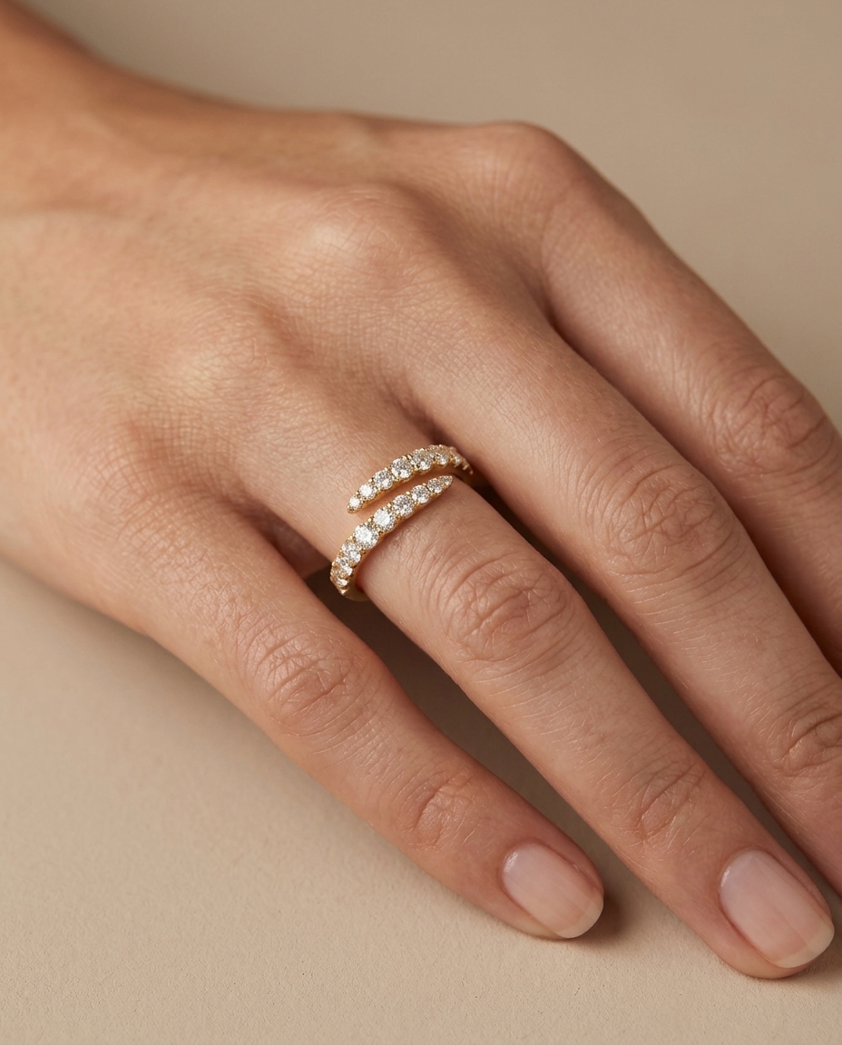 14KT Yellow Gold Diamond Open Bypass Ring view 2