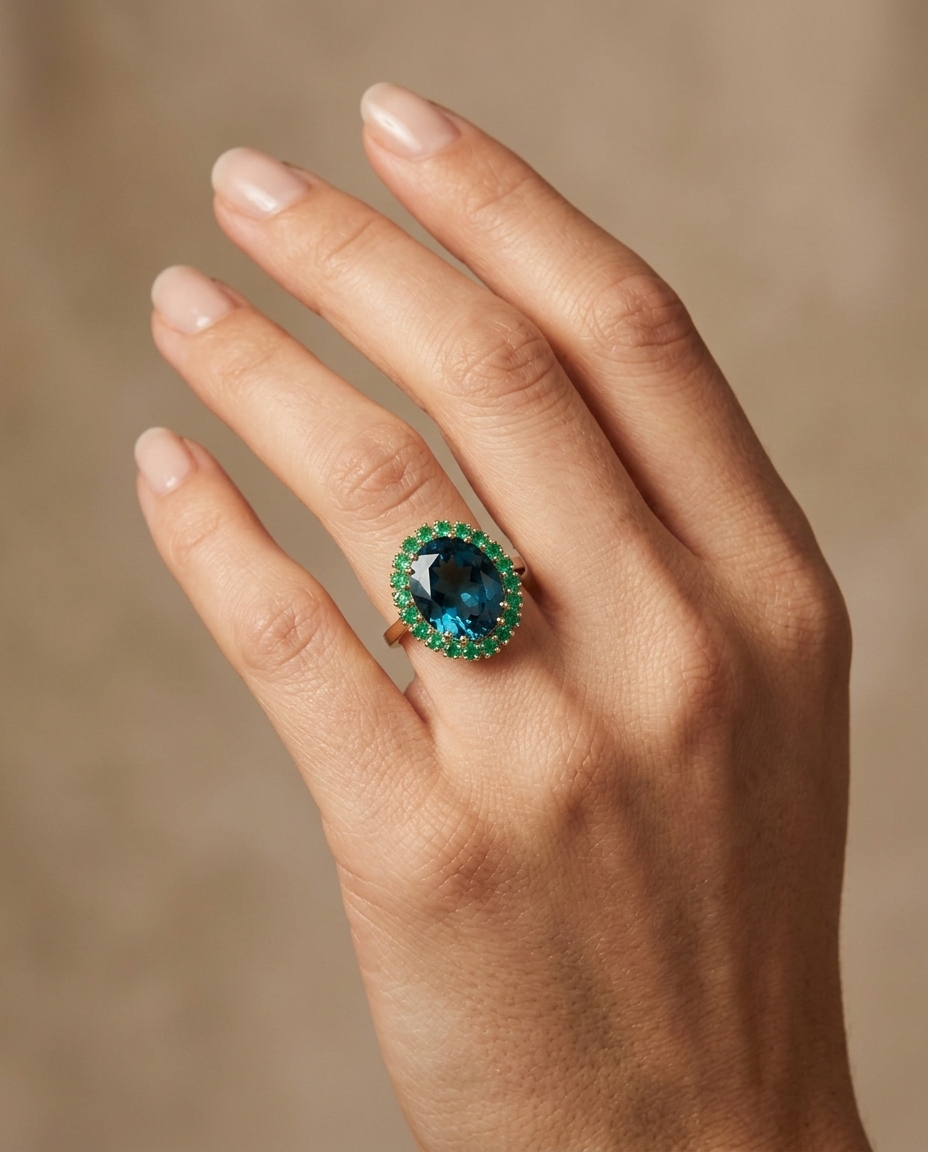 14KT Yellow Gold Topaz and Emerald Ring view 2