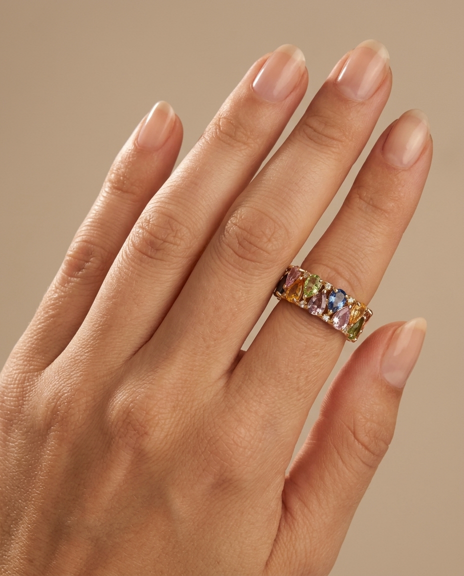 14KT Gold Multi Sapphire Diamond Ring view 2