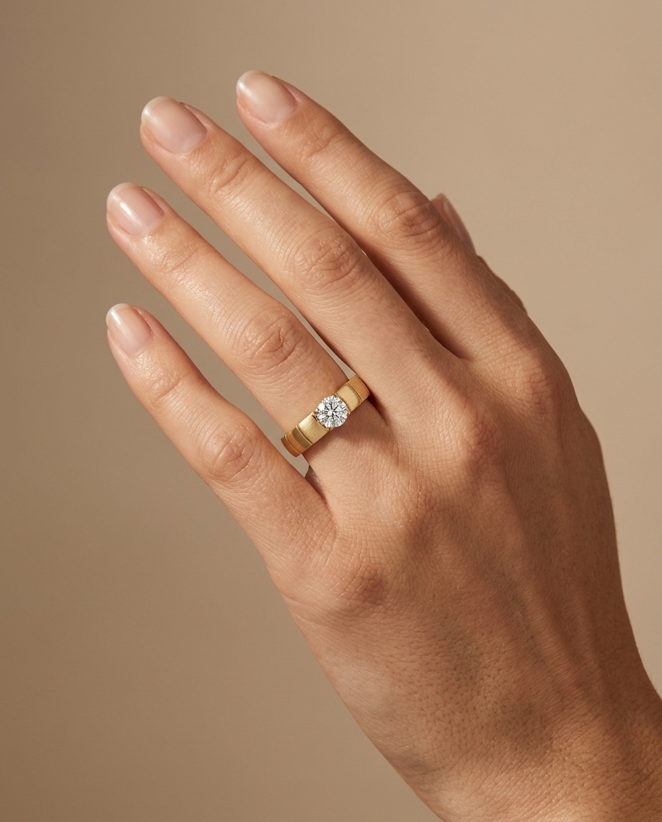 14KT Gold Diamond Ring on model