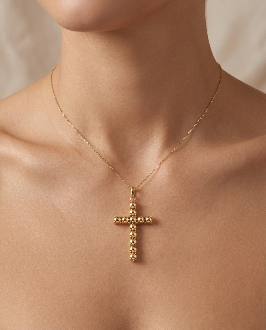 14KT Yellow Gold Turquoise Cross Pendant view 2