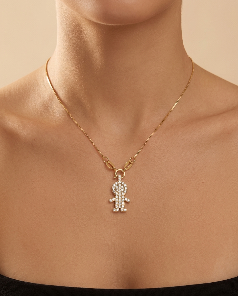 14KT Yellow Gold Boy Pendant with Diamonds view 2