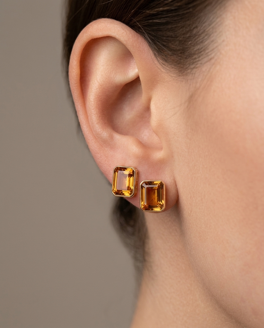 14KT Yellow Gold Citrine Earring on model